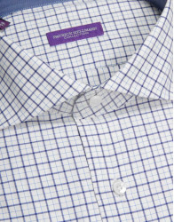 Patrick Hellmann Collection White Shirt With Blue Square Pattern 100% Cotton thumbnail 3
